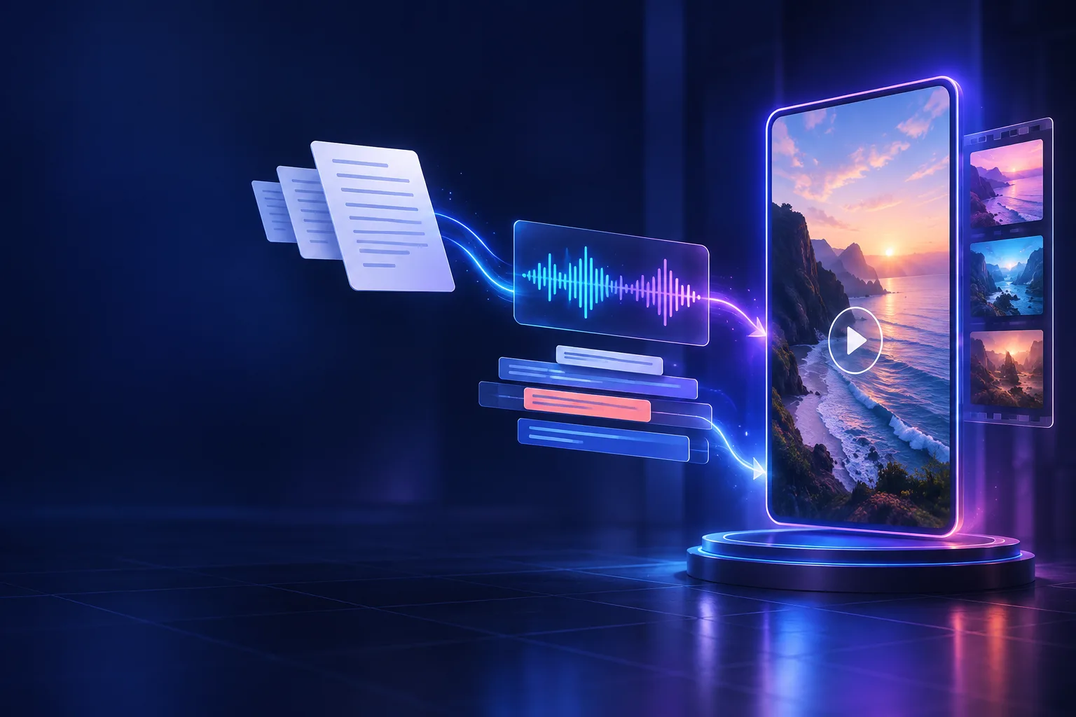 Minh họa biến kịch bản thành giọng đọc và video dọc