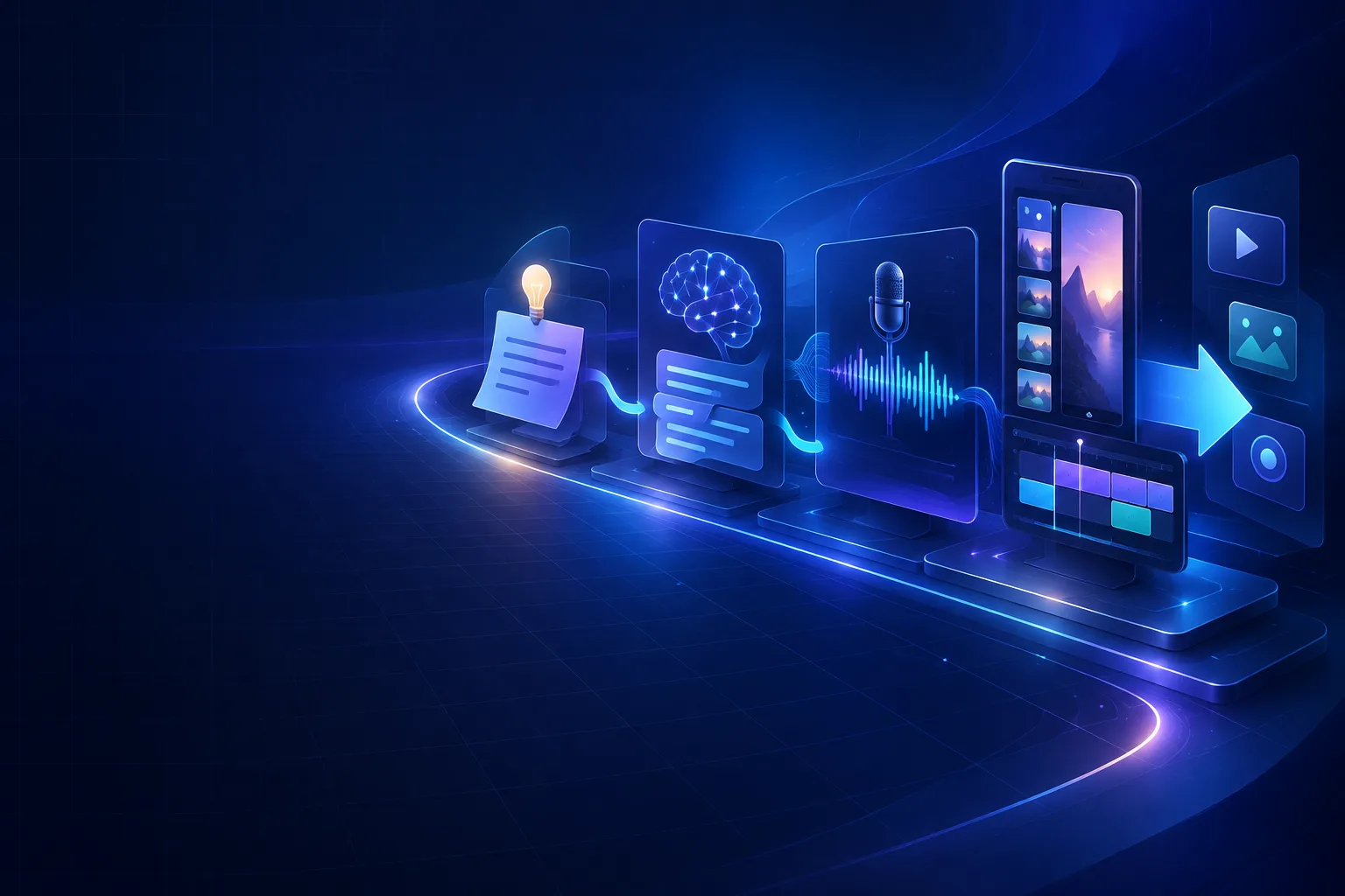Minh họa quy trình nội dung từ ý tưởng đến video xuất bản